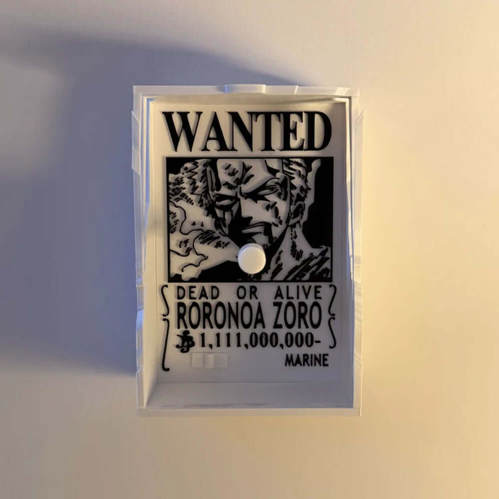 Lámpara de sombras anime 3D con diseño de cartel de búsqueda de Roronoa Zoro de One Piece.